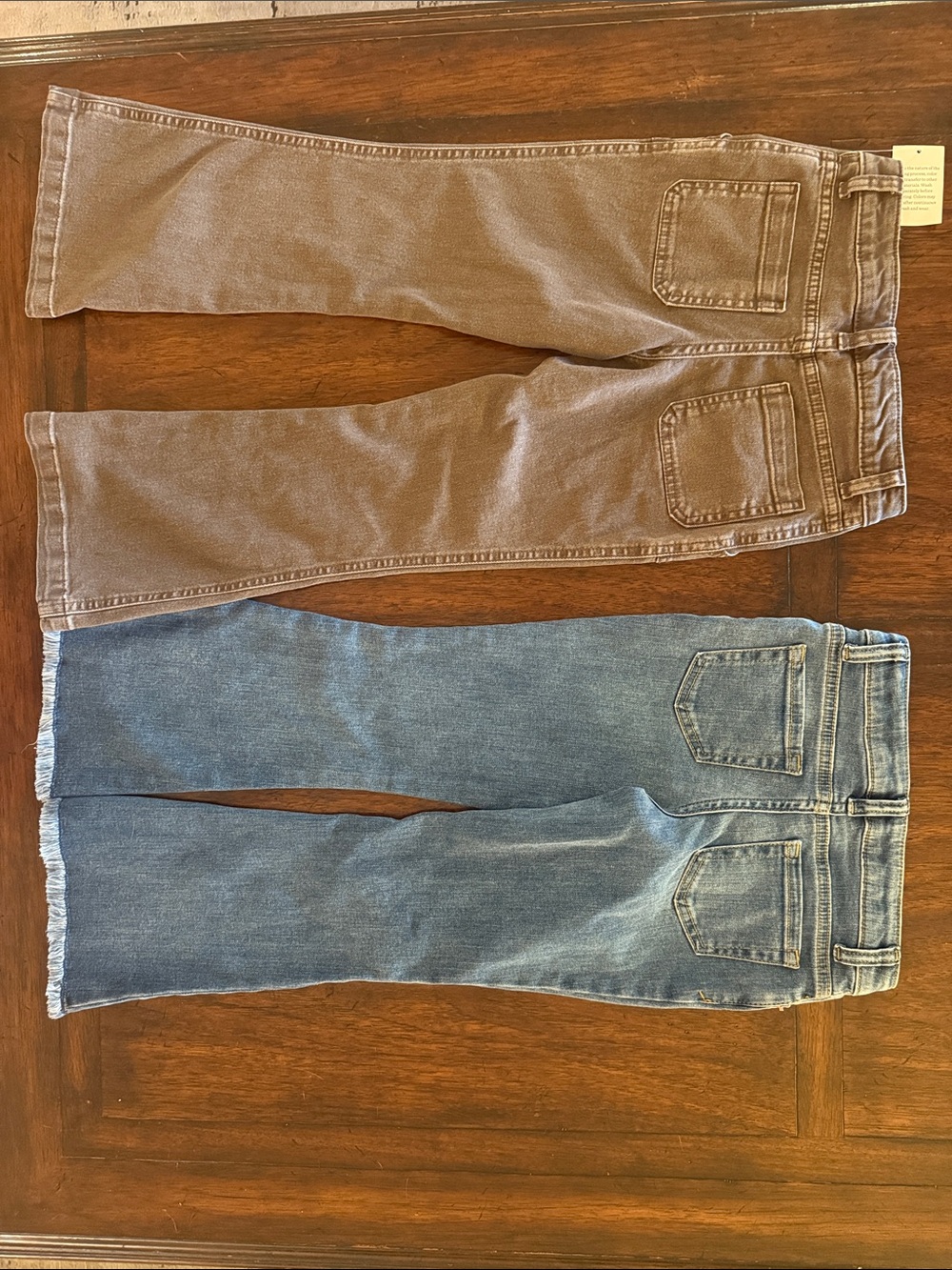 Two Pairs Girls' Flare Jeans - Brown & Light Blue Distressed Denim- Size 6 - Picture 4 of 4